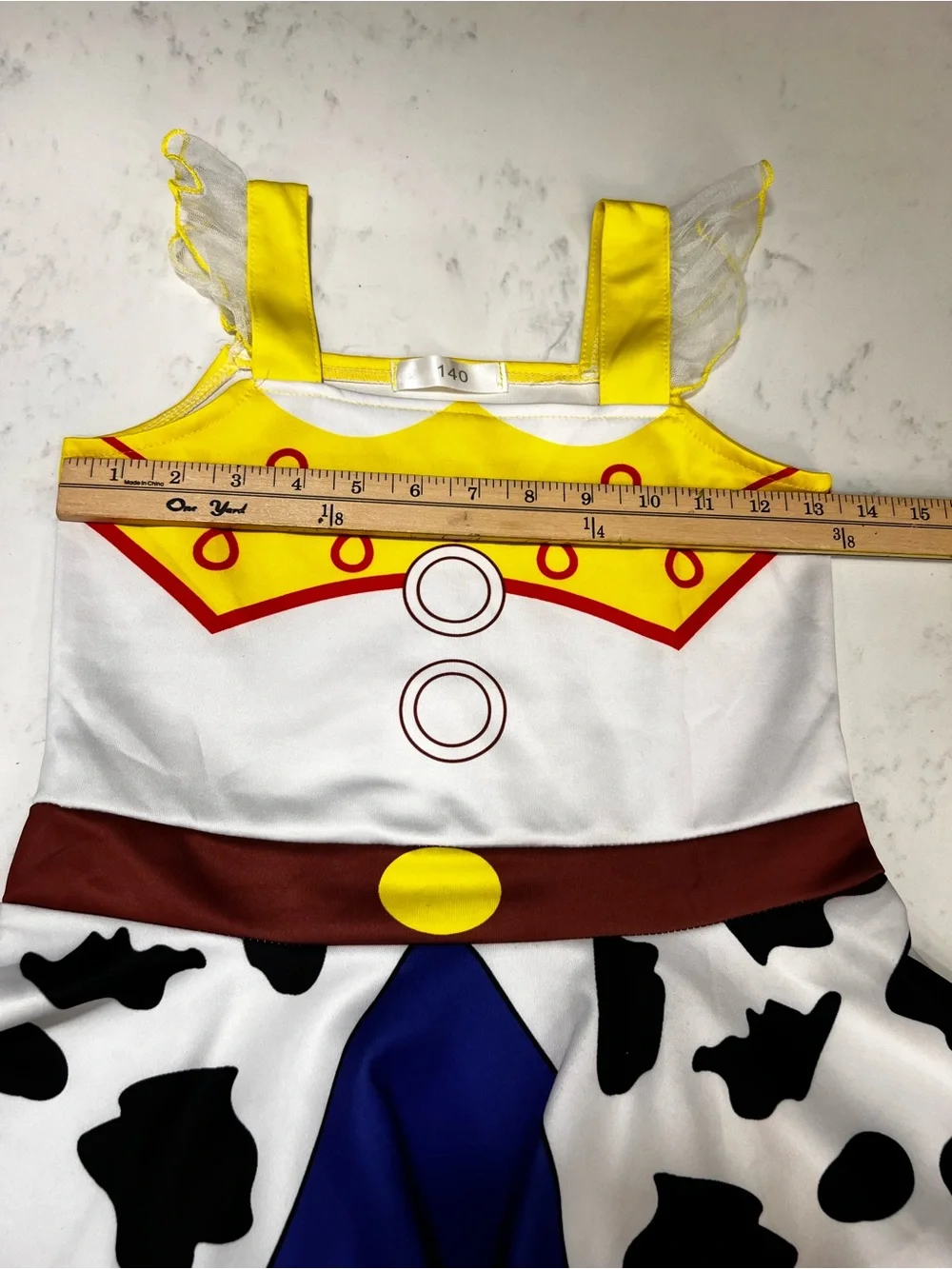 Cowprint Sheriff-Inspired Dress in Yellow, Blue & White - Picture 10 of 14